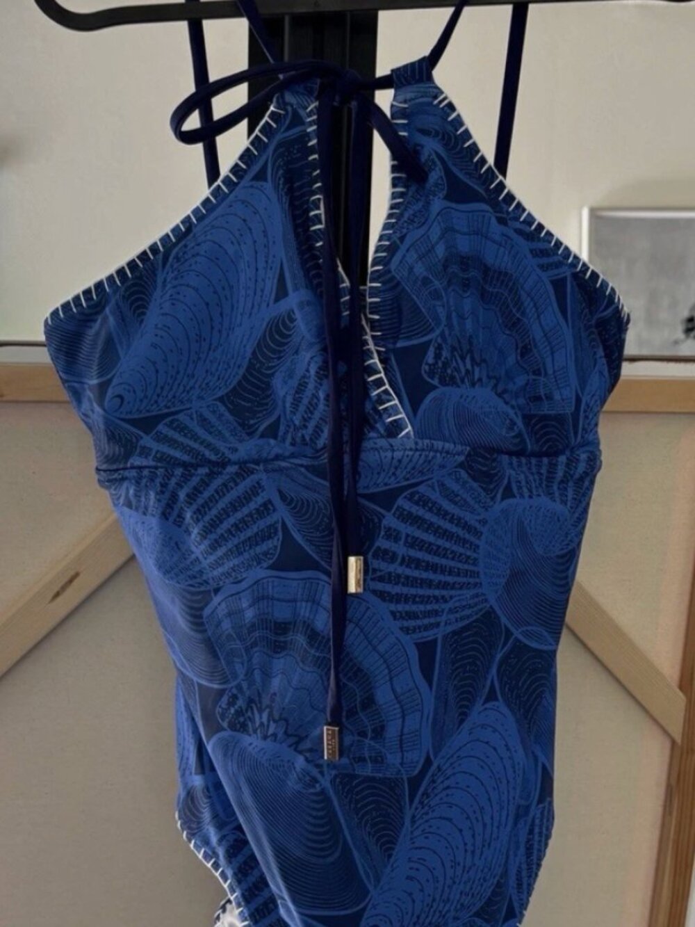 Cabana Life San Sebastian White Blue One Piece Swimsuit Seashell Paisley Pattern